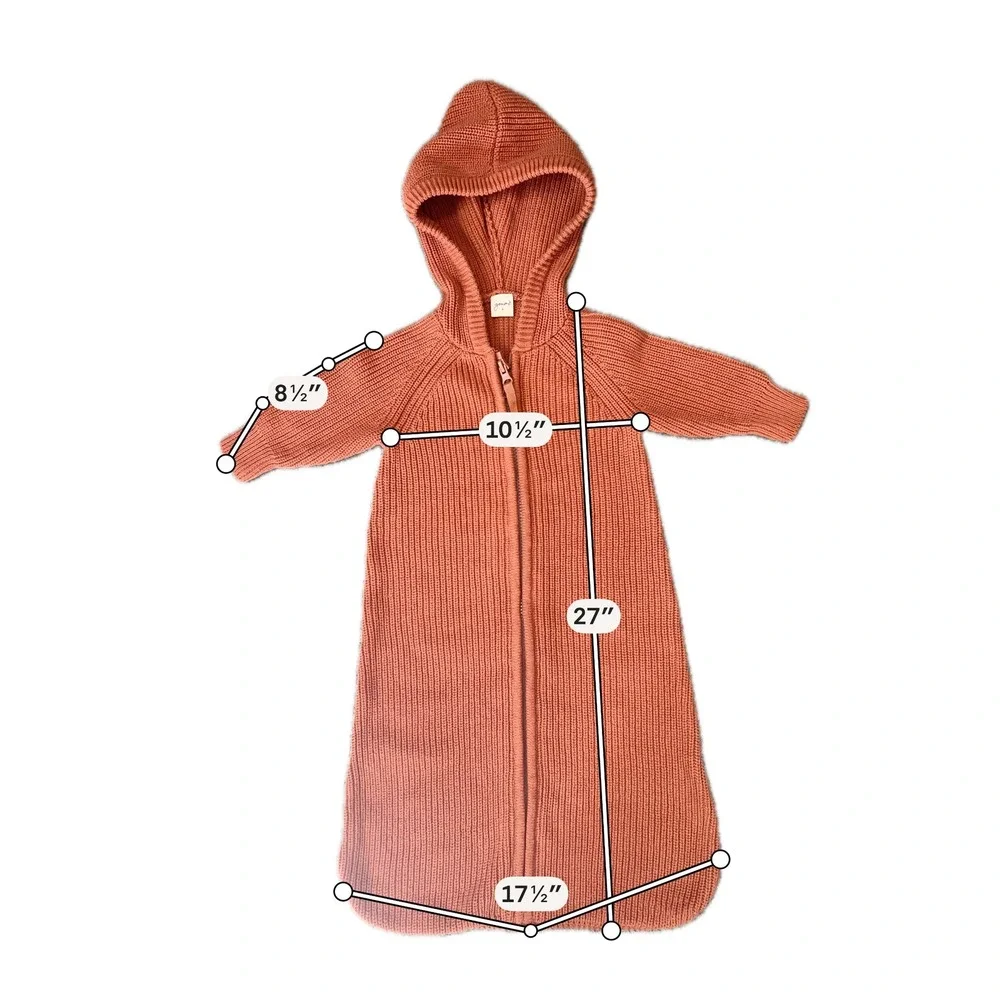 Goumi Kids Rust Organic Cotton Ribbed Knit Hooded Sleep Sac Wearable Blanket S